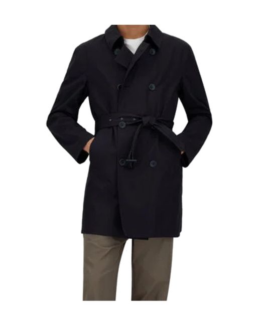 Herno Blue Double-Breasted Belted Trench Coat for men