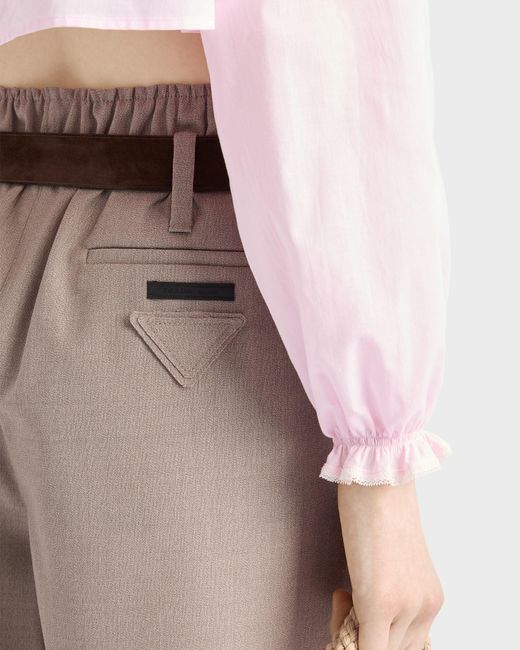 Prada Gray Logo-Patch Elasticated Waistband Shorts