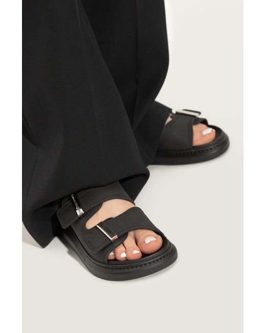 Alexander McQueen Black Double Strap Slip-On Sandals
