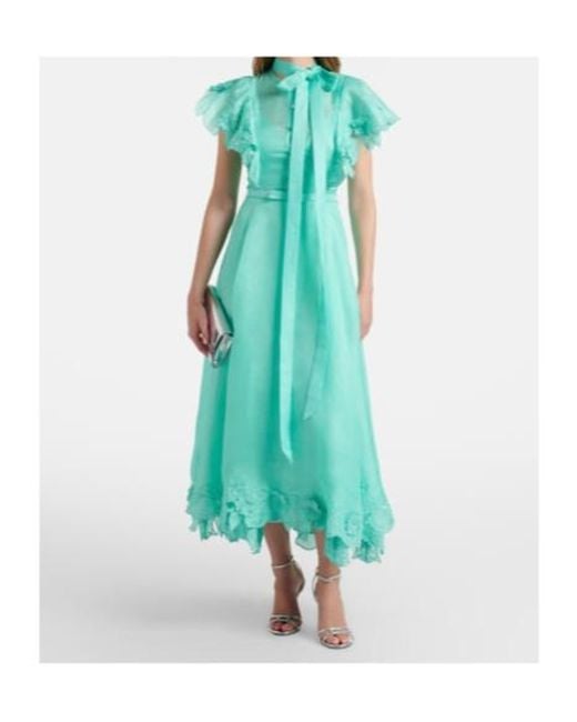 Leo Green Elsie Tie-Neck Linen And Silk Maxi Dress