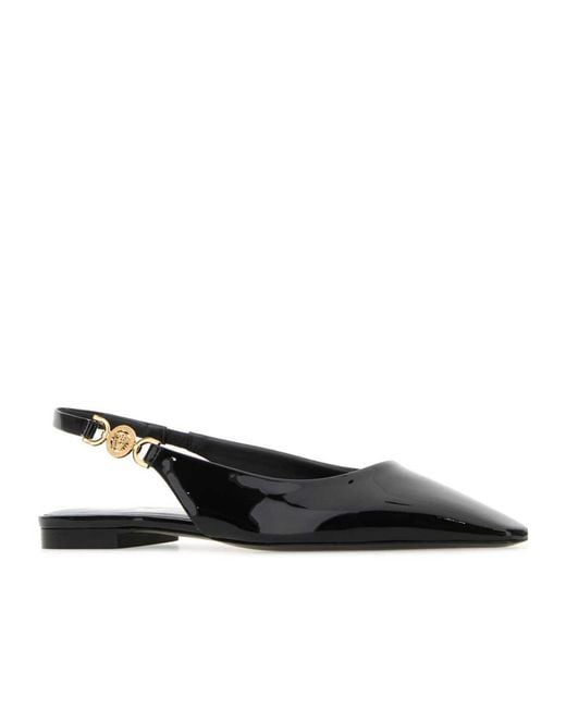 Versace Black Square-Toe Slingback Ballerinas