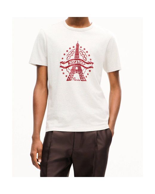 KENZO White Eiffel Tower Design Slim T-Shirt for men