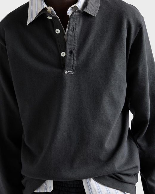 Prada Black Long-Sleeved Cotton Polo Shirt for men
