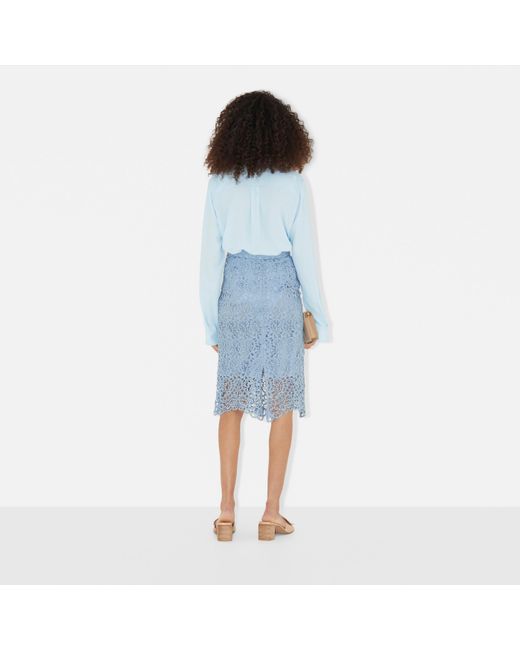 Burberry Blue High Waist Lace Embroidered Midi Skirt