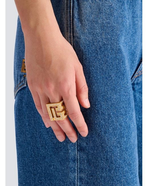 Balmain Metallic Embellished Cube Ring