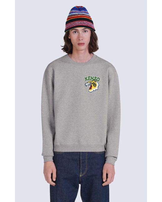 KENZO Gray Logo Tiger Crewneck Sweatshirt for men