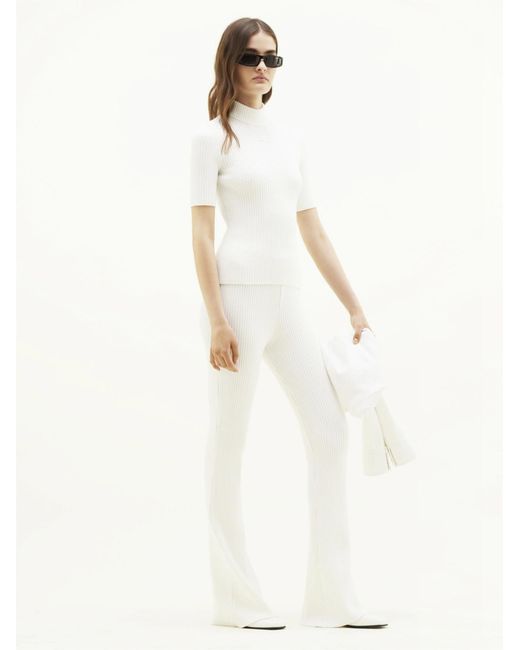 Courreges White Ribbed-Knit Flared Trousers
