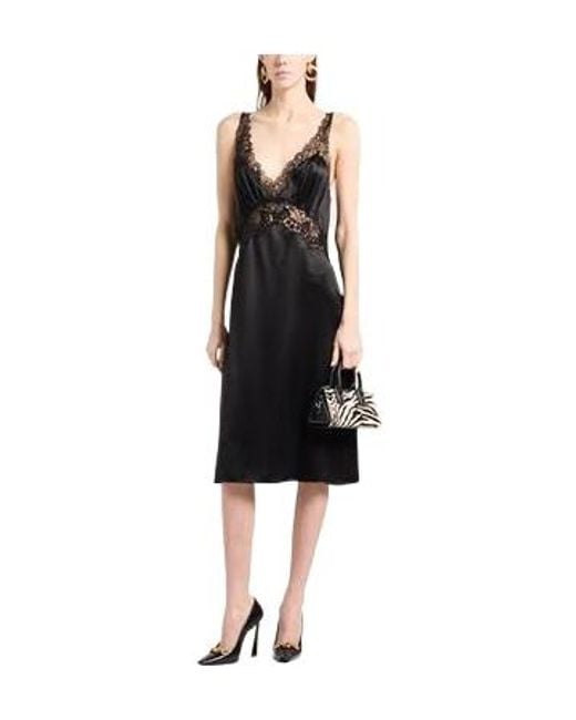 Saint Laurent Black Solid-Color Satin Spaghetti Strap Dress
