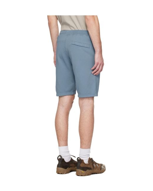 Stone Island Blue Drawstring Fleece Shorts for men