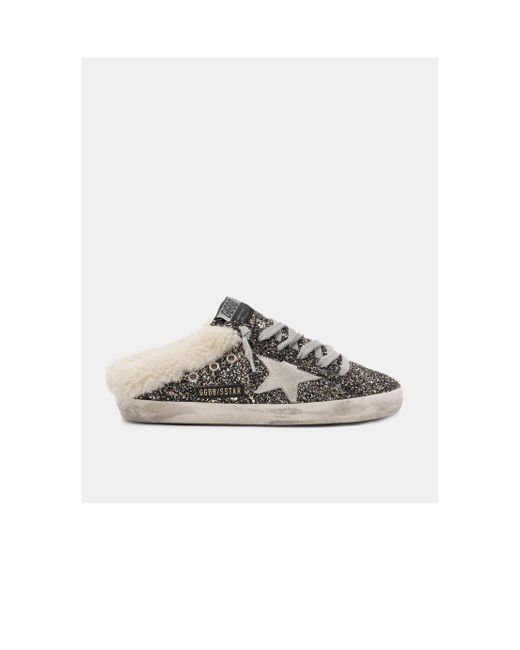 Golden Goose Deluxe Brand White Super-Star Sabot-Style Sneakers With Glitter And Shearling Lining