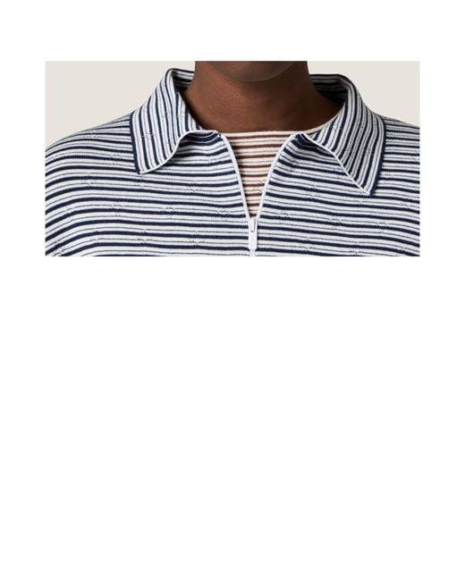 Miu Miu Gray Striped Zip Polo Knitted Top