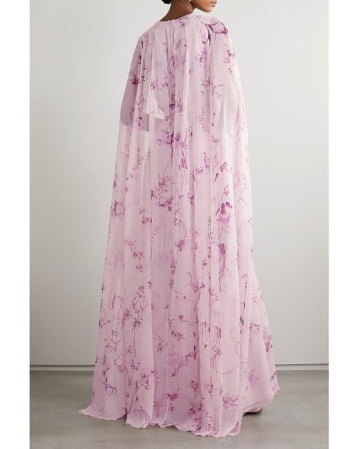 Erdem Pink Kenley Shawl-Style Printed Dress