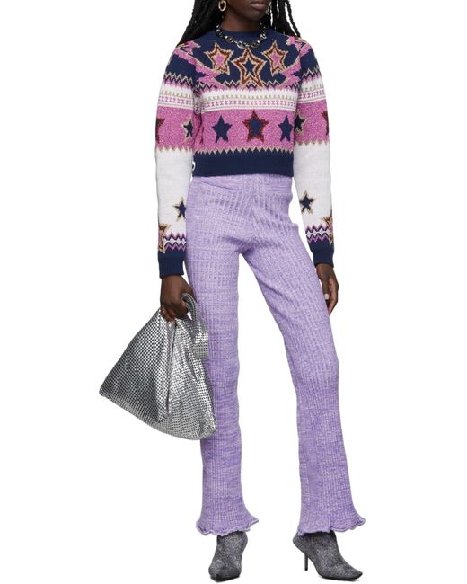 Rabanne Purple Logo High-Rise Knitted Pants