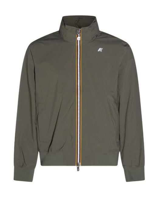 K-Way Green Striped Zip Stand-Collar Jacket for men