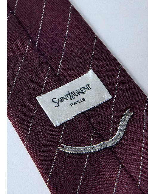Saint Laurent White Striped Logo Patch Tie for men