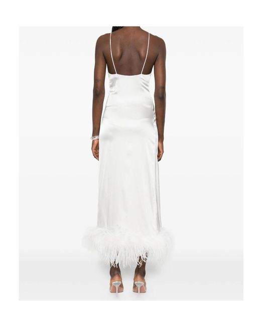 Oseree White Feather-Trim Midi Dress