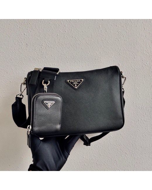 Prada Black Saffiano-Leather Shoulder Bag for men