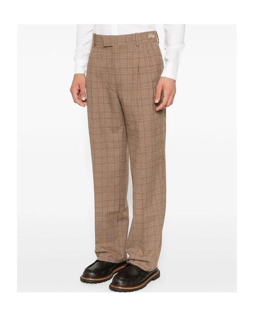 Drole de Monsieur Brown Check-Pattern Pleated Trousers for men