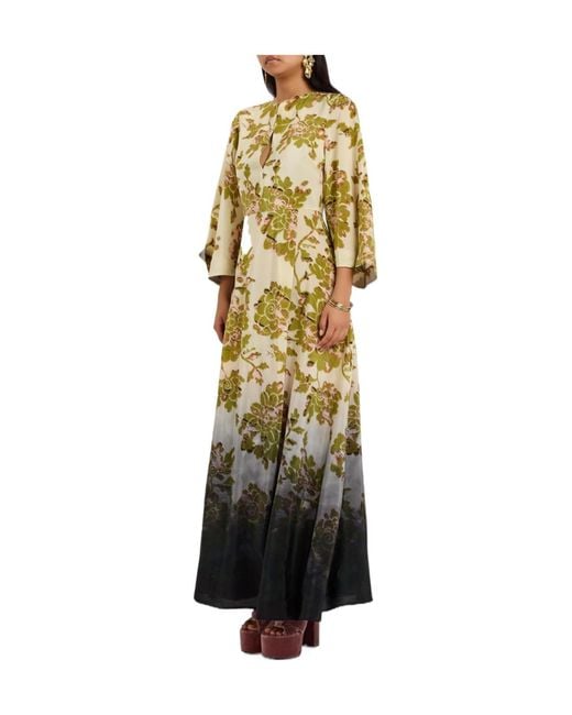 LaDoubleJ Metallic Belle Kaftan Printed Silk Maxi Dress