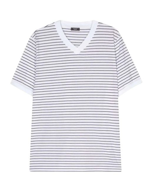 Peserico White V-Neck Striped T-Shirt for men