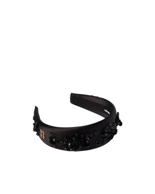 Miu Miu Black Embellished Duchesse Hairband