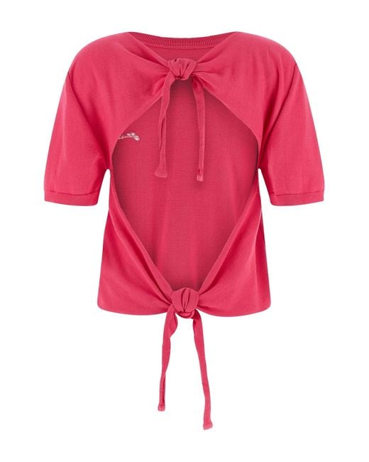 Ganni Pink Open-Back Tie Knitted Sweater
