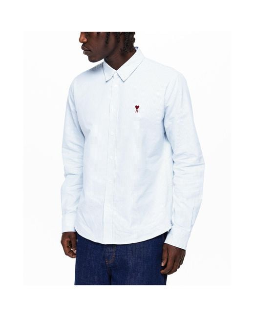 AMI Blue Striped Long-Sleeve Printed Shirt for men
