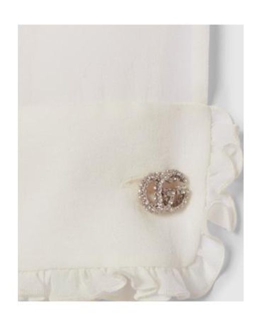 Gucci White Gg Georgette Tie-Detailed Top