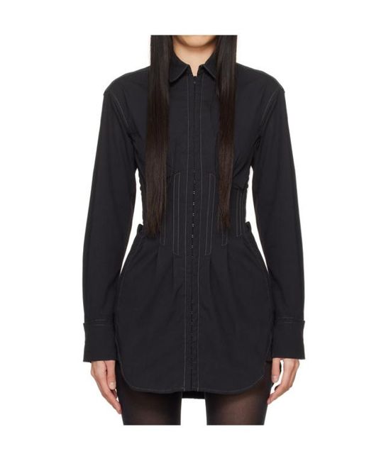 Dion Lee Black Corset-Style Poplin Shirtdress