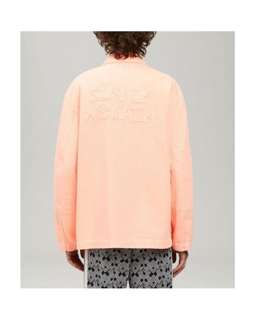 Palm Angels Pink Oversized Denim Workwear Jacket for men