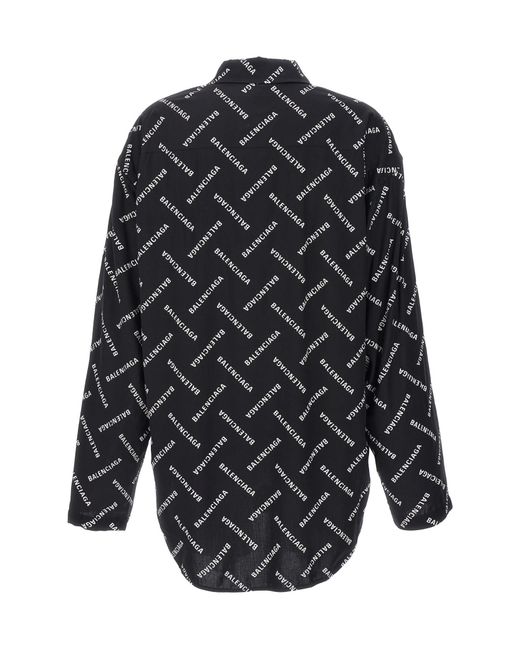 Balenciaga Black All-Over Logo Collared Long-Sleeve Shirt