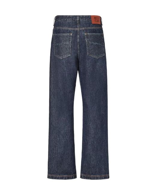 Fendi Blue Straight-Cut Long Jeans for men