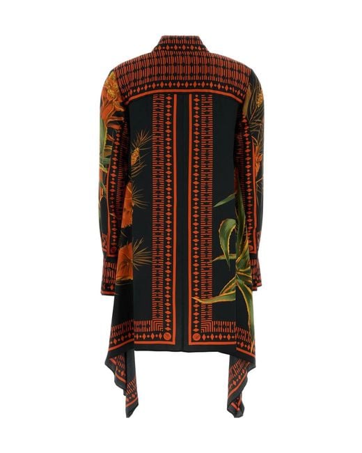 Blumarine Brown Draped Printed Twill Shirt Dress
