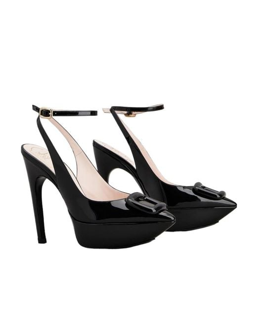 Roger Vivier Black Viv' Choc Lacquered Buckle Slingback Pumps