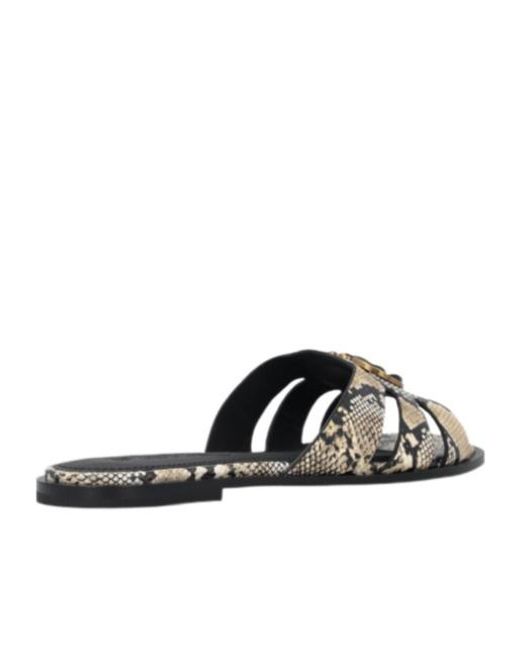 Pinko Brown Love Birds Embossed Open Toe Sandals