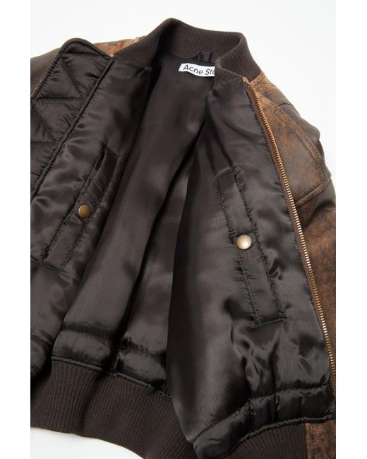 Acne Brown Abstract Printed Cropped Bomber Jacket