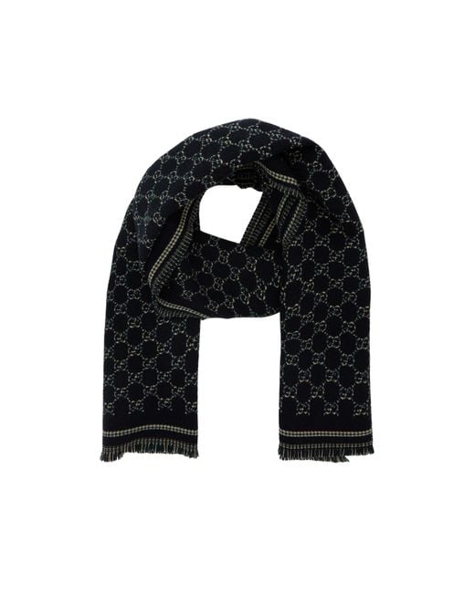 Gucci Black Gg Wool Jacquard Scarf for men