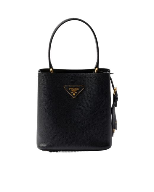 Prada Black Triangle-Logo Bucket Bag