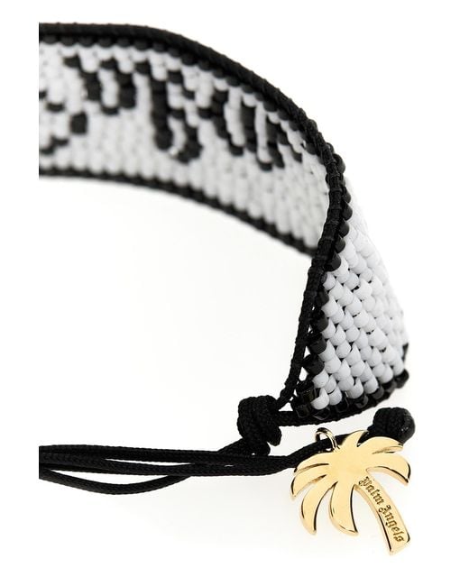 Palm Angels White Palm Plaque Beaded Bracelet