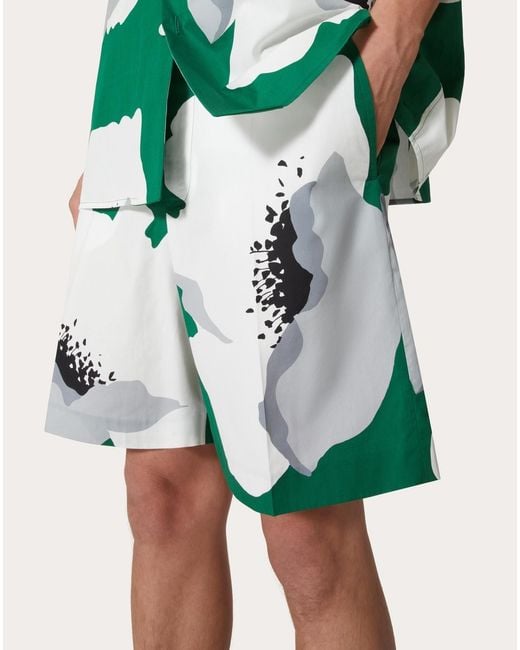 Valentino Green Flower Portrait-Print Bermuda Shorts for men
