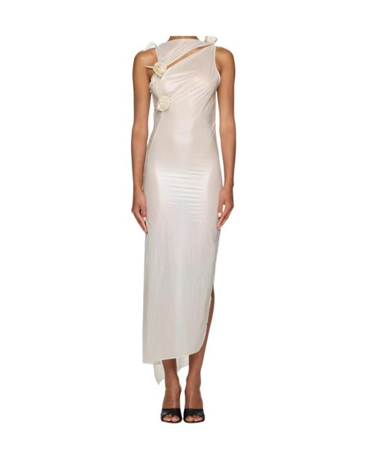 Coperni White Floral-Appliqué Asymmetric Gown