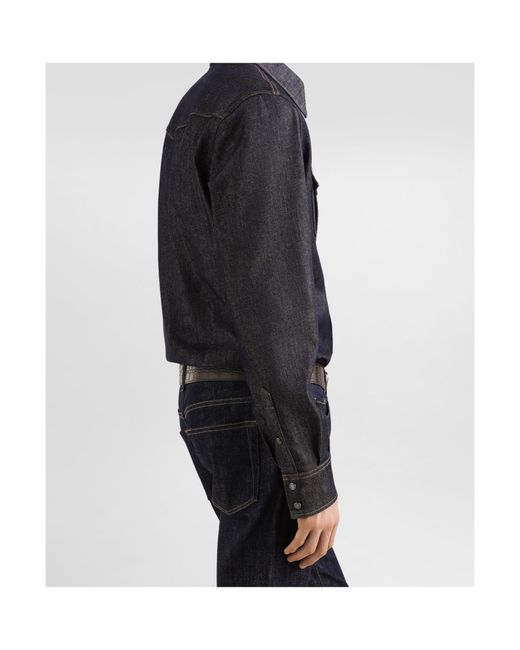 Dolce & Gabbana Blue Heraldic Emblem Denim Shirt for men
