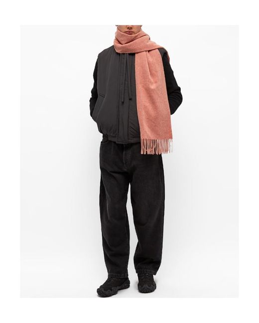 Acne Pink Logo Patch Fringed-Edge Scarf for men