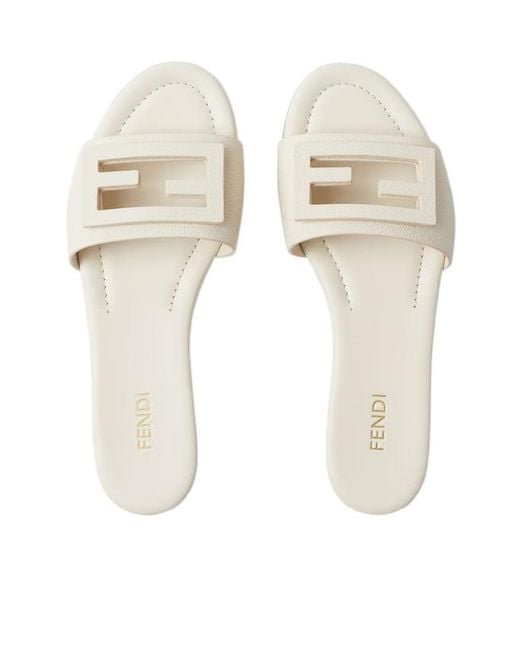 Fendi White Baguette Slides