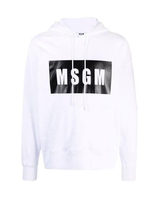 MSGM White Logo Printed Drawstring Hoodie for men
