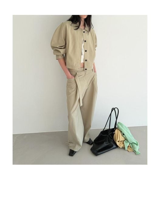 Low Classic Natural Belt-Strap Casual Pants