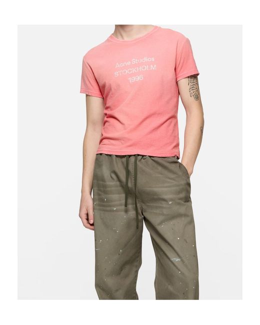 Acne Pink Fitted Logo T-Shirt for men