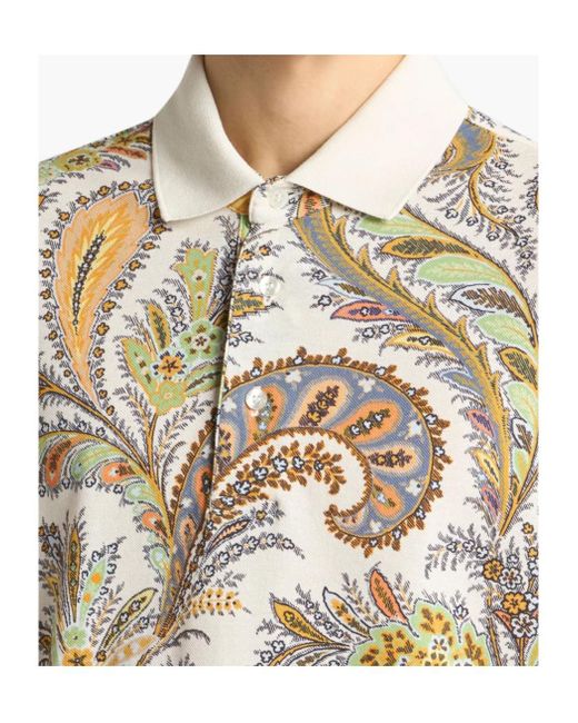 Etro White Floral Paisley Cotton Polo Shirt for men