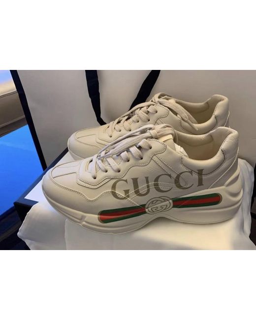 Gucci White Rhyton Logo Sneakers for men