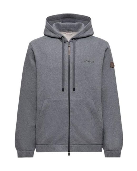 Moncler Gray Leather Logo Cotton Blend Zip-Up Hoodie for men